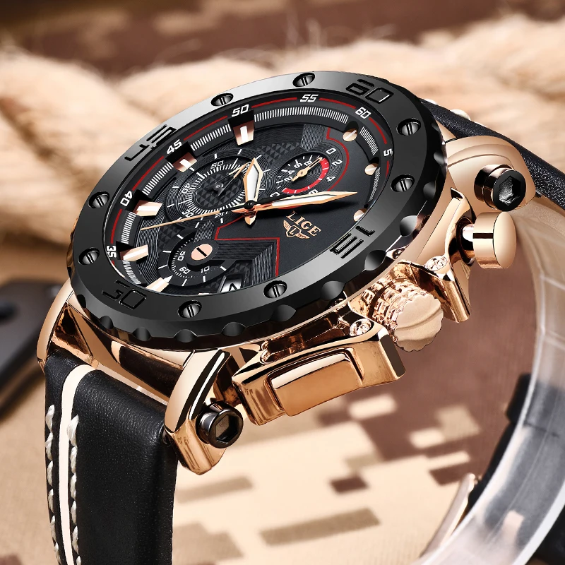 LIGE мужские наручные часы армейские кварцевые с большим циферблатом