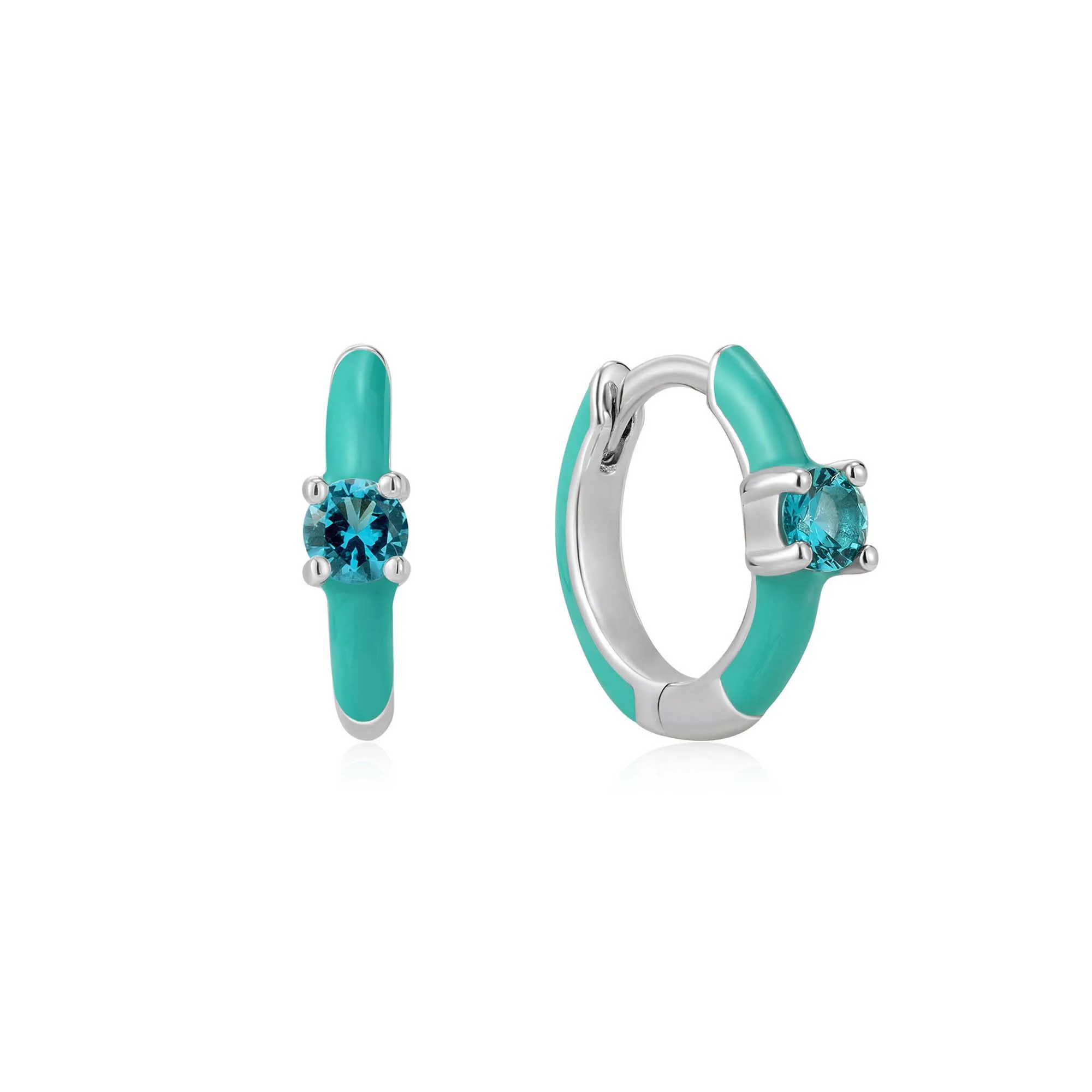 

Teal Enamel Silver Huggie Hoop Earrings With Cubic Zirconia Stone For Women Friends Luxury Quality Jewelry 2021 New Trend Gifts
