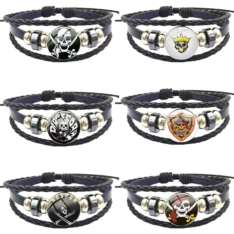 Винтажный стеклянный черный кожаный браслет под старину женское ювелирное