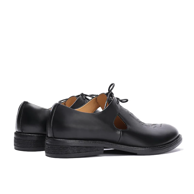 

Men's Business Casual Genuine Leather Lace-up Hole Wrap Toe Sandals Shoes Male Harajuku Streetwear Vintage Cowhide Shoes Man