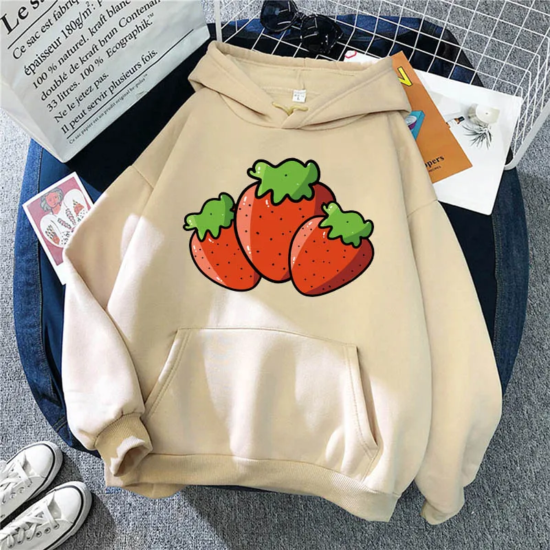 

Fresh Strawberry Soft Comfortable Tops Hooded Women Men Hoodie Tops Sweatshirt Autumn And Winter Oversize Long Sleeve Unisex Hoo