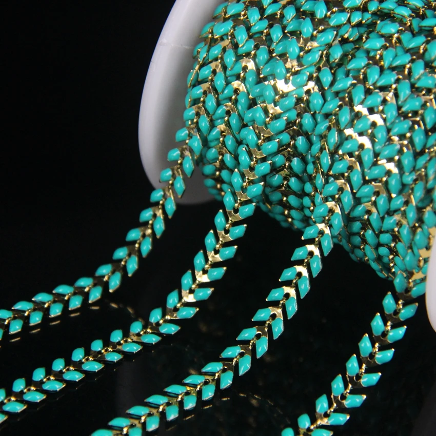 Позолоченные бирюзовые синие эмалевые шевроновые ремесла цепочки Розария