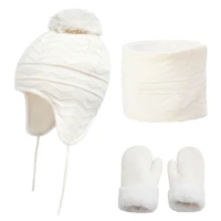 three piece baby hat scarf gloves set solid color kids beanie cap warm boy girl winter hats infant toddler bonnet accessories