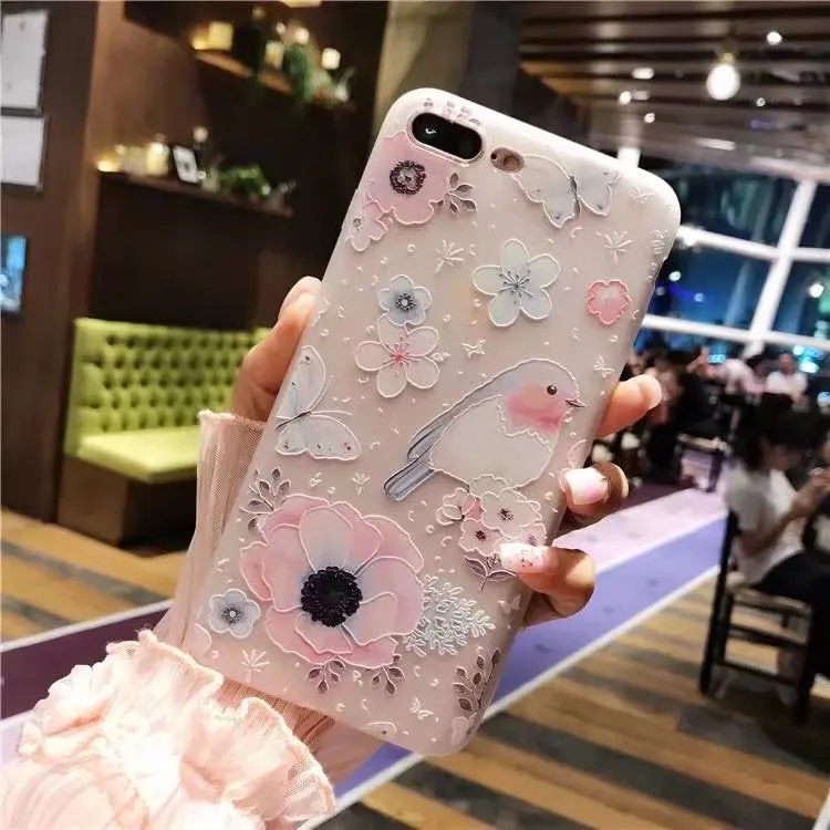 Мягкий чехол из ТПУ для iPhone 11 Pro Max XS XR X 6 6S 7 8 Plus 3D рельефный с цветочным принтом