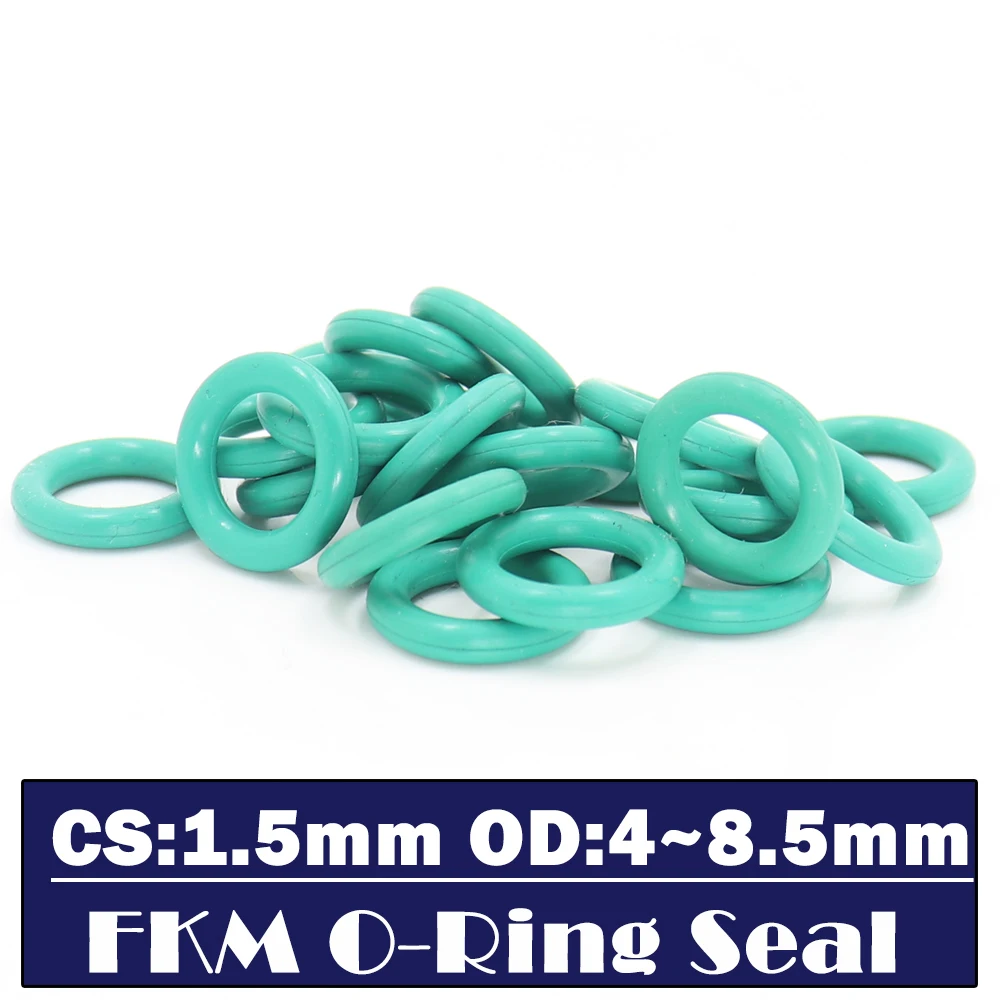 CS 1,5mm FKM Gummi O RING OD 4/4.5/5/5.5/6/6.5/7/7.5/8/8.5*1,5mm 100PCS O-Ring Fluor Dichtung Öl dichtung Grün ORing