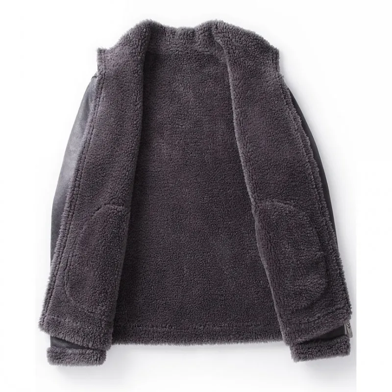 

Winter Slim Mens Fit Short Shearling Jacket Real Wool Lining Office Work Coat Biker Man Suede Leather Outwear Coats Plus Size