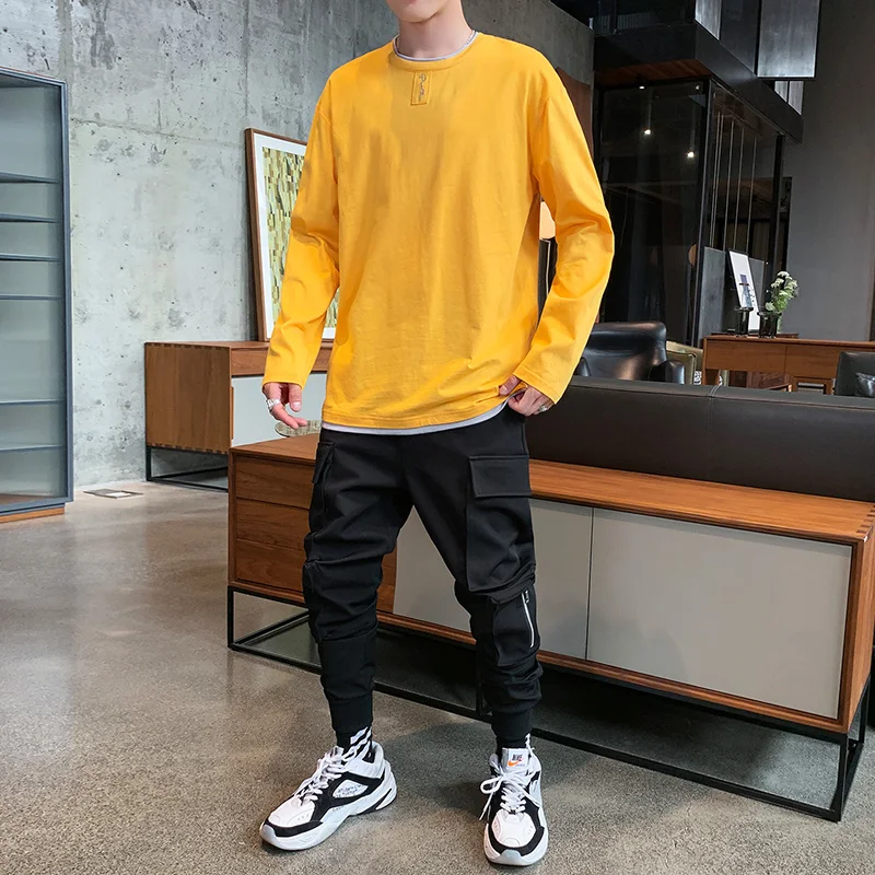 Высококачественная корейская модная футболка с длинными рукавами Мужская