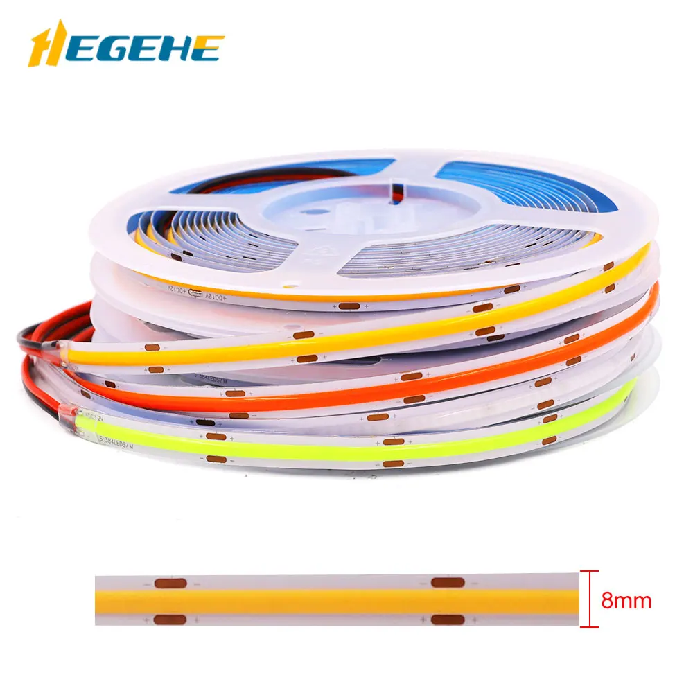 

12V 24V High Density LED Strip Light 384LEDs/M COB Flexible Led Ribbon Diode Tape 05m 1m 2m 3m 4m 5m Dimmable Linear Led Stripe