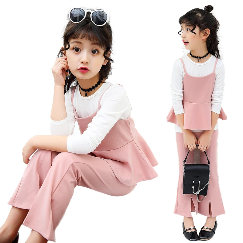 Весенняя одежда для девочек-подростков 4-14 лет, Модный комплект детской одежды из 3 предметов, футболка с длинными рукавами+ штаны+ ремень, детская одежда