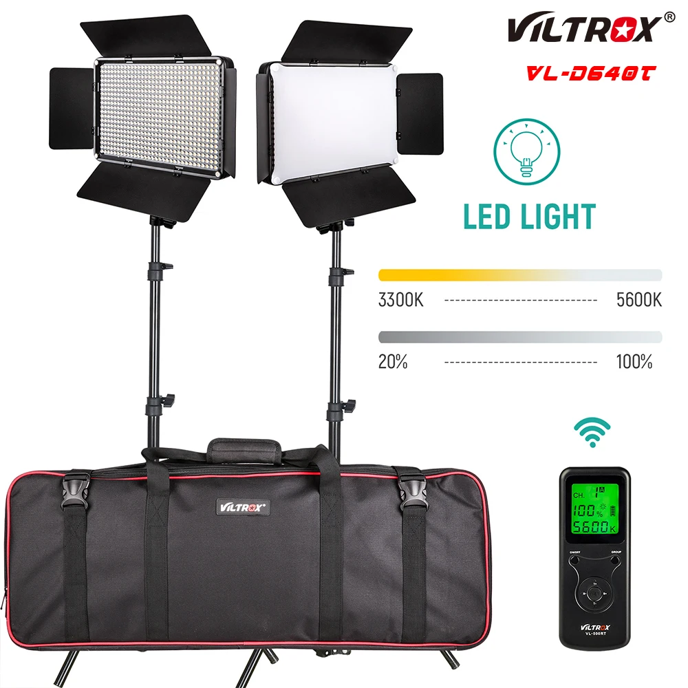 

VILTROX VL-D640T LED Video Light Bi-color Dimmable Wireless remote Panel Lighting Kit +75" Light Stand for Video studio shooting