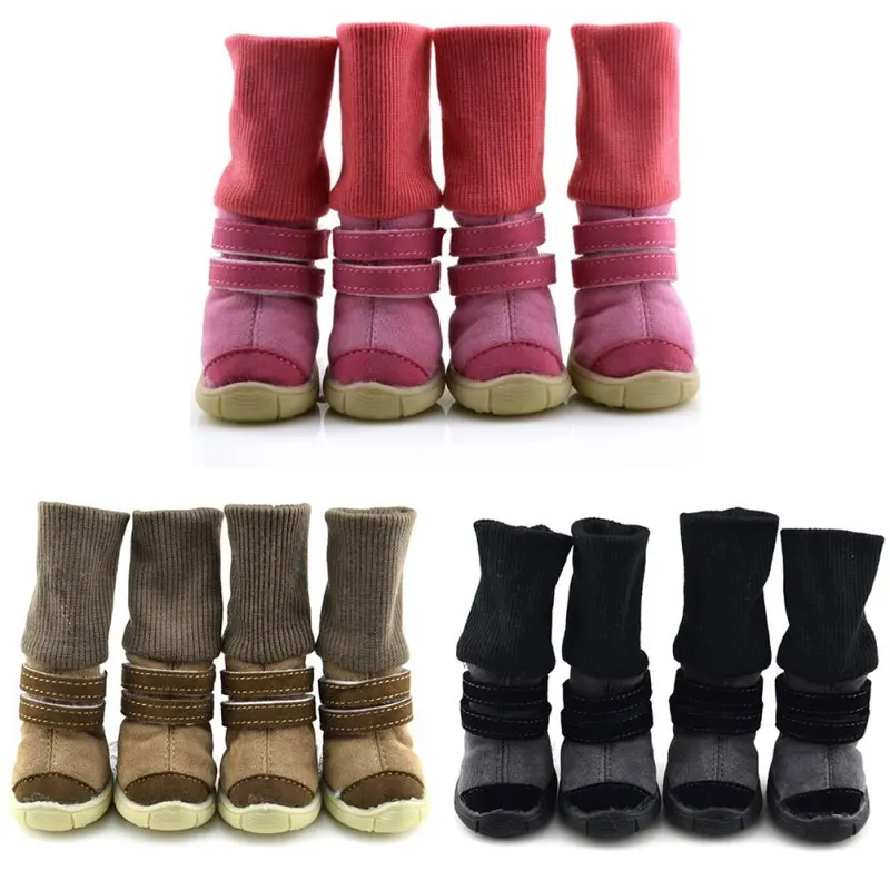 Snow Boots Teddy Dog Shoes Winter Animal Anti-Slip Cotton Soft Leather Waterproof Warm | Дом и сад