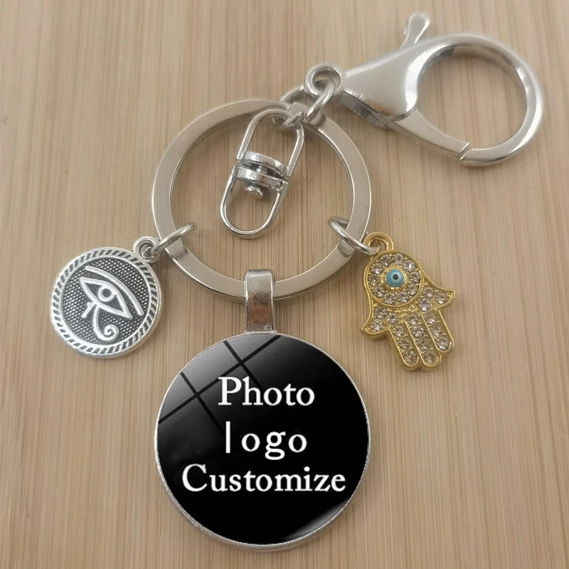 Красивый круглый стеклянный кабошон с изображением синего сглаза для