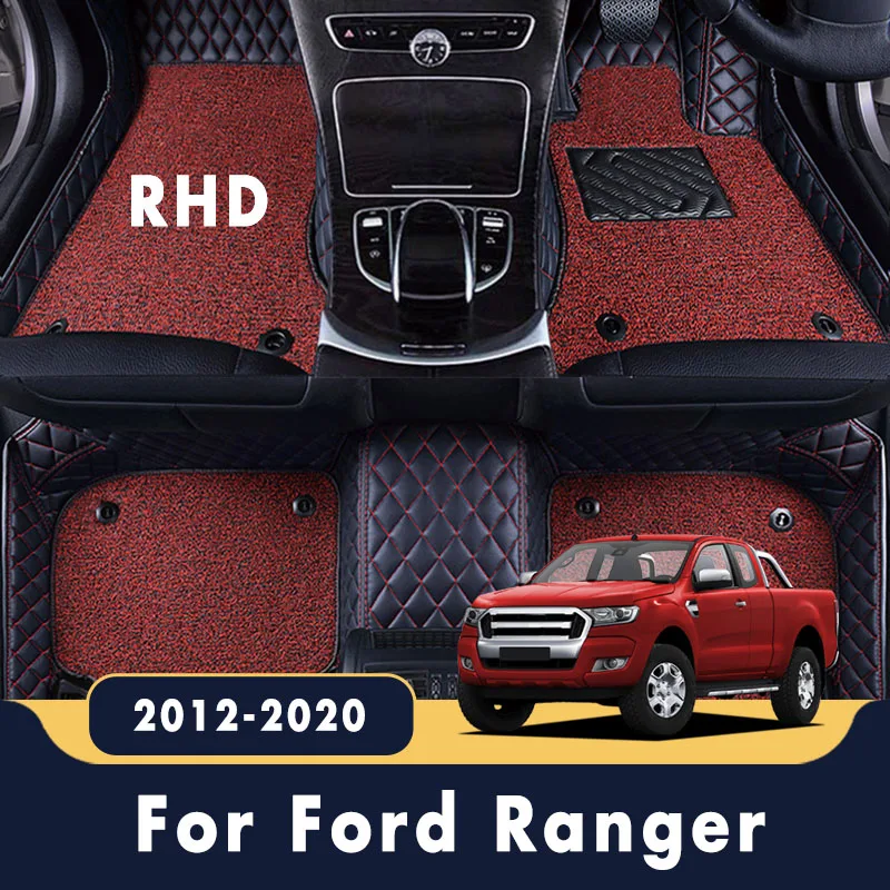 RHD Luxury Double Layer Wire Loop Car Floor Mats For Ford Ranger 2020 2019 2018 2017 2016 2015 2014 2013 2012 Interior Carpets