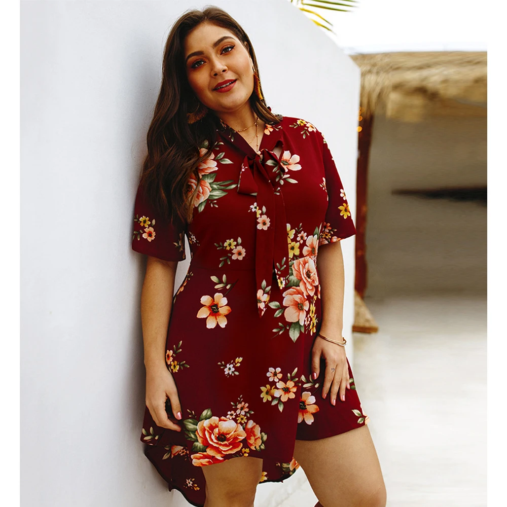 Женское винтажное мини платье с цветочным принтом элегантное большого размера