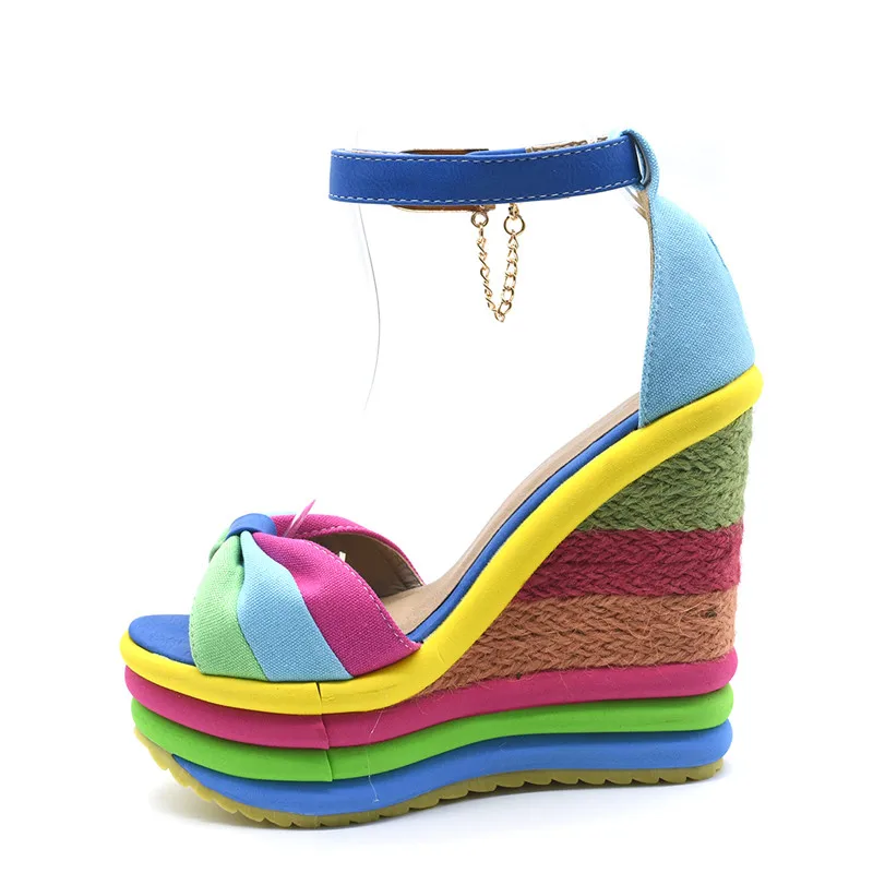 

Sexy Bohemen Rainbow Buckle Women's Sandals Velvet Flock Fish Mouth Fashion High Heel Platform Open Toes Women Sandal Shoes