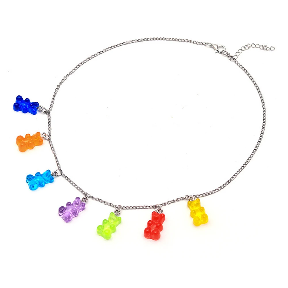 

New resin transparent candy color cartoon bear necklace exquisite personality sweater chain ladies pendant jewelry gift