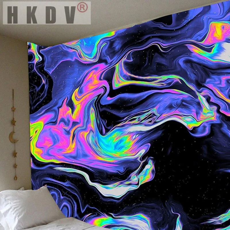 

HKDV Luxury Magic Psychedelic Trippy Tapestry Wall Art Cloth Hanging Natural Gouache Landscape Tapestry Modern Home Decor Tapiz