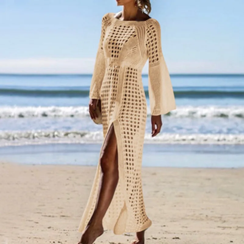 Женское пляжное платье-туника с высоким разрезом летняя пляжная одежда для