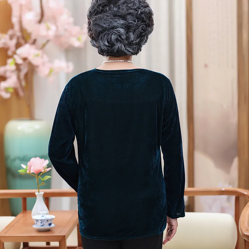 Женская бархатная блузка для пожилых женщин золотистая с длинным рукавом и