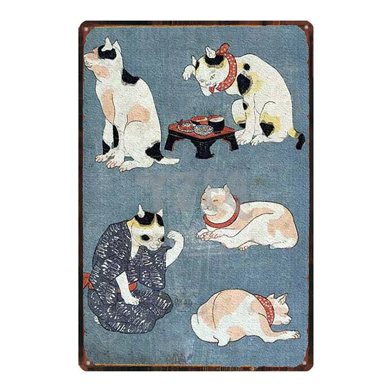 

Japanese Cat Sign Plaque Metal Vintage Metal Plate For Wall Poster Bar Art Home Decor Cuadros DU-2872A