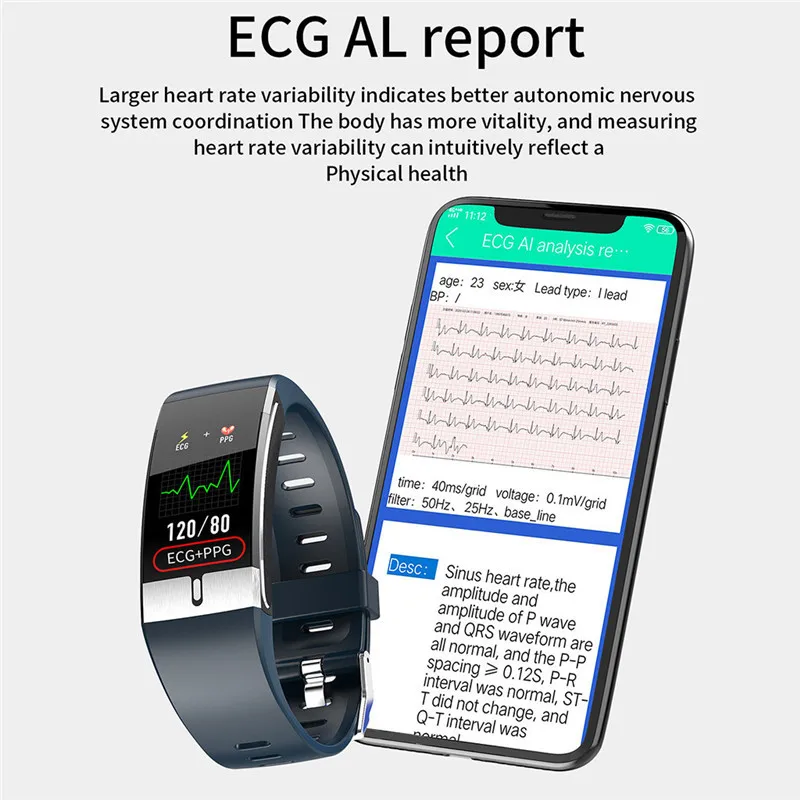 Смарт-часы E66 измерение температуры ЭКГ пульса кровяного давления кислорода