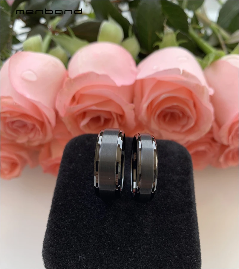 

Black Tungsten Engagement Ring Couple Ring For Men And Women With Step Bevel Edges 6MM 8MM Comfort Fit