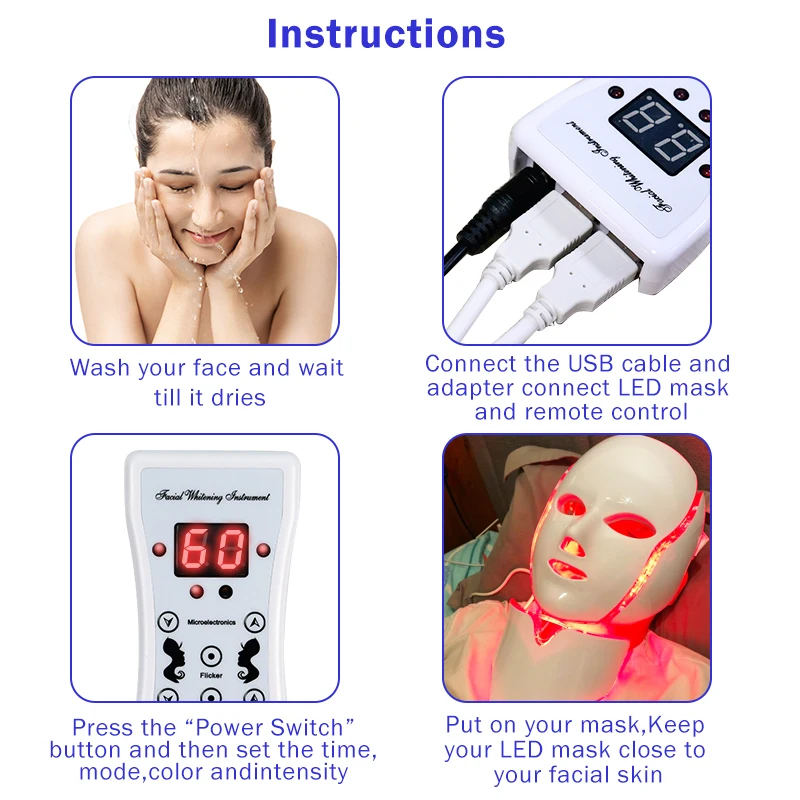 

Raiuleko 7 Colors Led Facial Mask Led Korean Photon Therapy Face Mask Machine Light Therapy Acne Mask Neck Beauty Led Mask