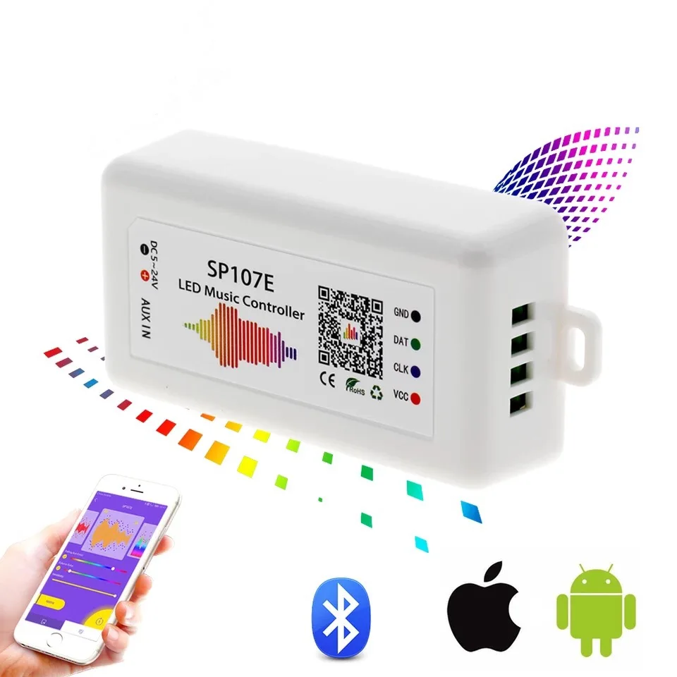 

SP107E LED Pixel Strip Light Controller Bluetooth Smart APP Music Control for DC5-24V WS2811 WS2812B Dream Color Tape Lights