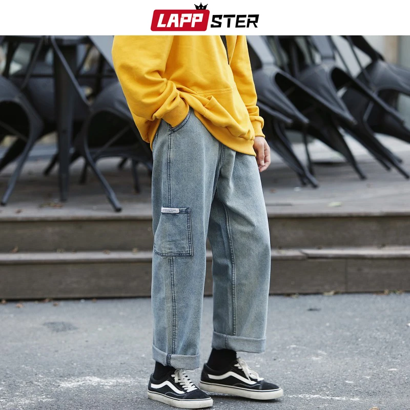 LAPPSTER уличные джинсы хараюку брюки 2020 Мужские Винтажные шаровары джинсовые