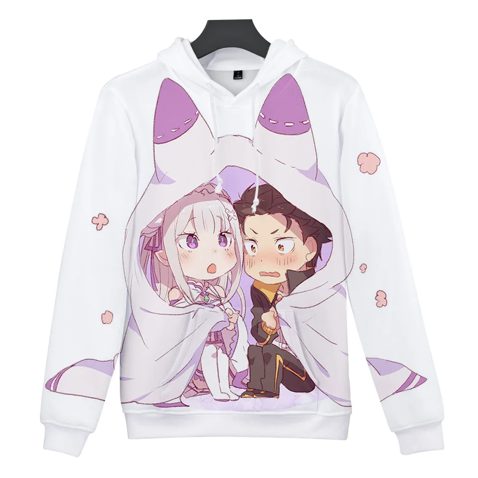 Natsuki Subaru Толстовка Re ZERO пусковая Аниме толстовки Rem Ram для женщин/мужчин Emilia пары Косплей куртка свитер Одежда