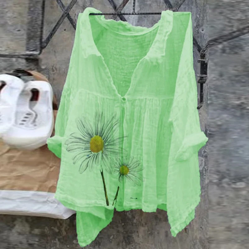 Женские Цветочный принт блузка Сексуальная V образным вырезом Вечерние рубашки