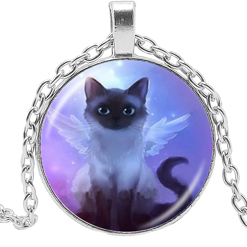 

Initial Necklace Mysterious Black Cat Glass Convex Round Pendant Necklace Cartoon Cat Time Accessories Necklace Necklace Pendant