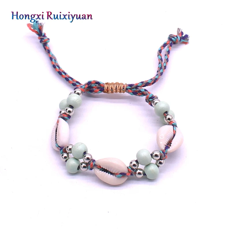 Женский браслет в виде раковины модный пляжный из раковин с бусинами|Плетеные