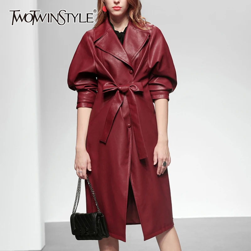TWOTWINSTYLE винтажные женские тренчи с бантом воротник лацканами длинный рукав
