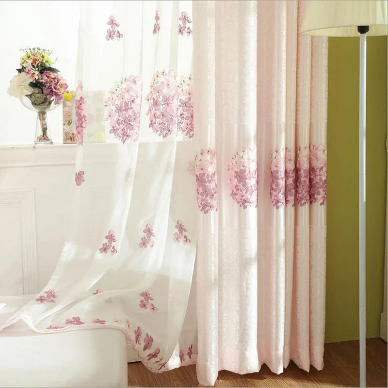 Романтичные тюлевые шторы с вышивкой и розовым цветком вишни на окна для спальни