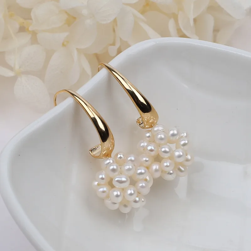 

Refined work handcraft women jewelry gift AAA tiny real natural white fresh water pearl ball gold filled earring hoop