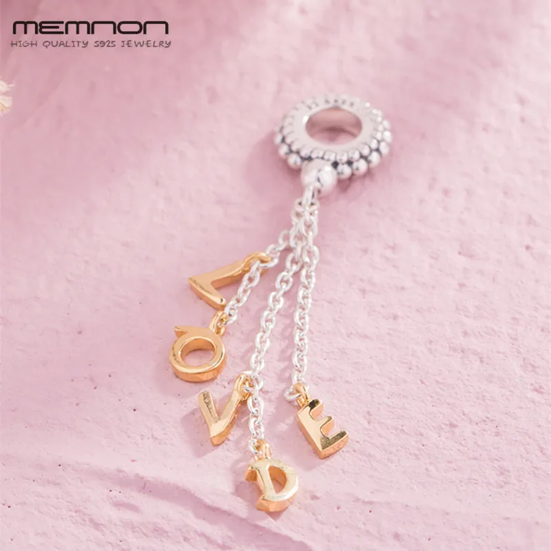 Valentine's Day Shine Loved Script Hanging charms 925 sterling silver heart charm fit bead Bracelets DIY Jewelry For women | Украшения