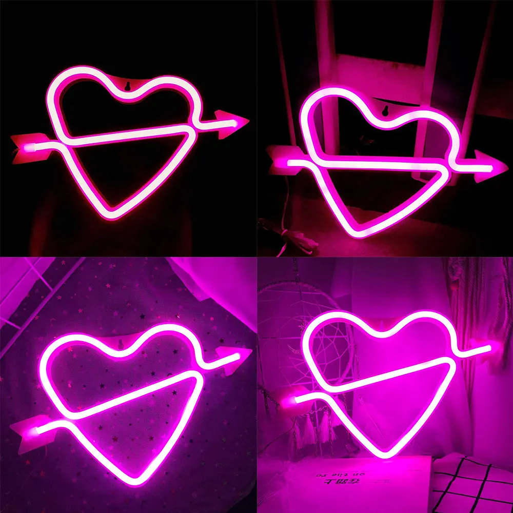 

LED Neon Lights Love Shape Night Light Sign Lamp (Battery box + USB) Double Powered Nightlight for Indoor Christmas Wedding