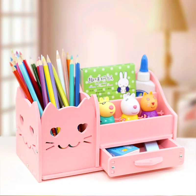 

Grid Desktop Pen Holder Office School Stationery Storage Case Wood Box Desk Pen Pencil Organizer Phone Holder