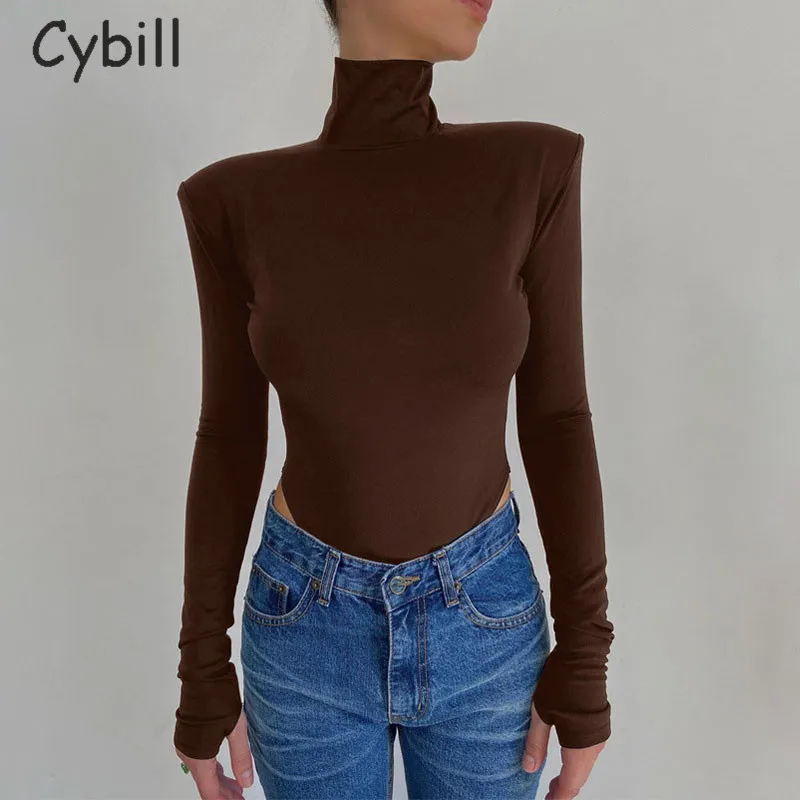 Cybill водолазка с открытой спиной сексуальное боди однотонное длинным рукавом