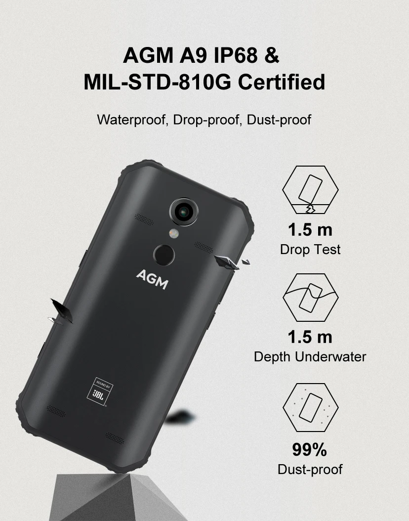 AGM A9 прочный смартфон 5 99 &quotFHD + 5400 мАч Быстрая зарядка 3 0 4G 64G 32G IP68