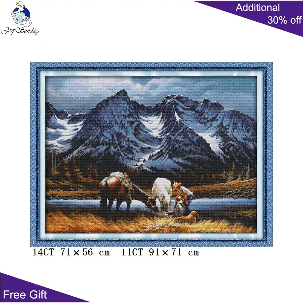 

Joy Sunday Horses Home Decor F396 14CT 11CT Counted and Stamped Romances Under The Snow Mountains Embroidery Cross Stitch kit