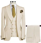 Мужской костюм из 3 предметов, облегающий деловой костюм для жениха, армейский зеленый благородный серый белый смокинг для официального свадебного костюма (Блейзер + брюки + жилет)