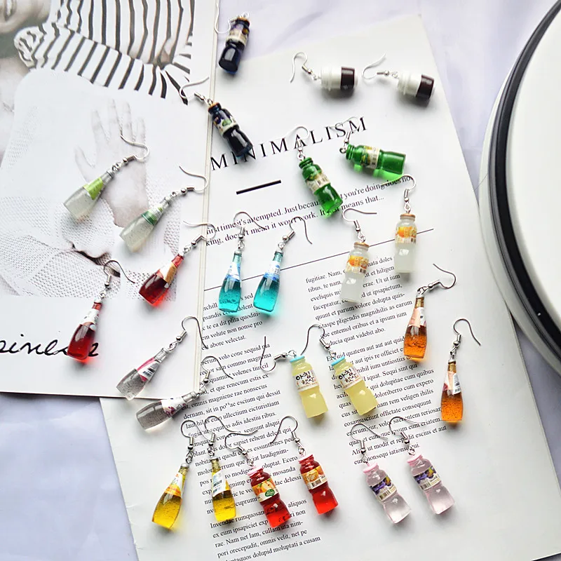 Вине в стиле Харадзюку милые серьги-подвески из смолы виде фруктового сока и