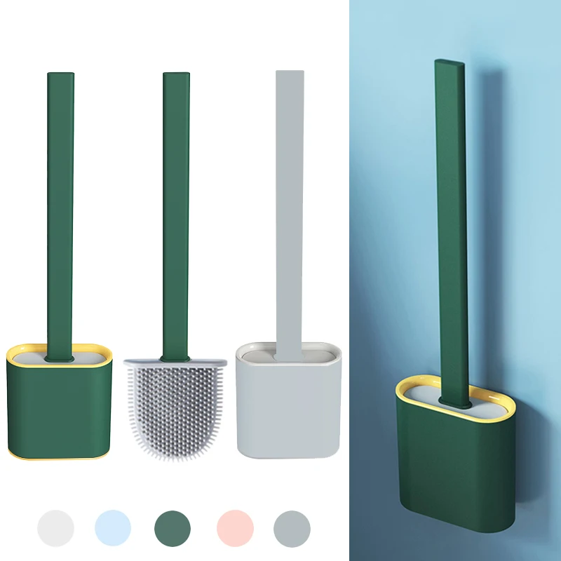 Силиконовая плоская щетка для унитаза с держателем черная очистки туалета