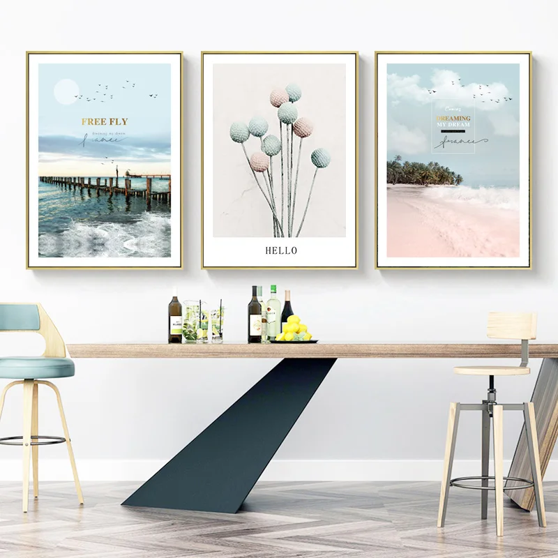 

Indie Ocean Bridge Flower Fashion Poster Nordic Wall Art Canvas Print Pink Landscape Painting Modern Decoration Picture