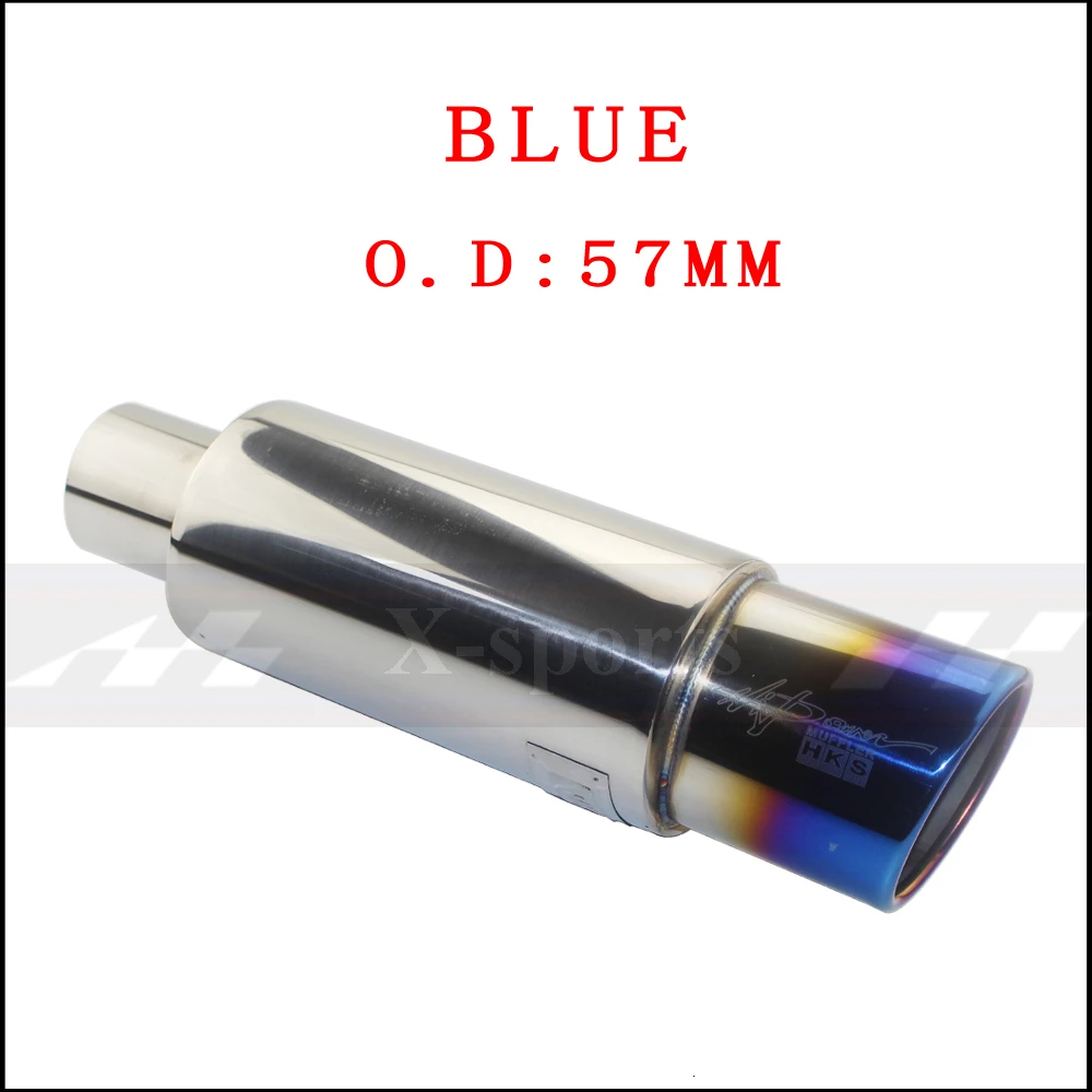 blue 57mm Выхлопные системы для автомобиля, мотоцикла, глушитель, выхлопная труба, высокое качество, универсальный интерфейс из нержавеющей стали 51 57 63 мм, овальные глушители - Цвет: blue 57mm