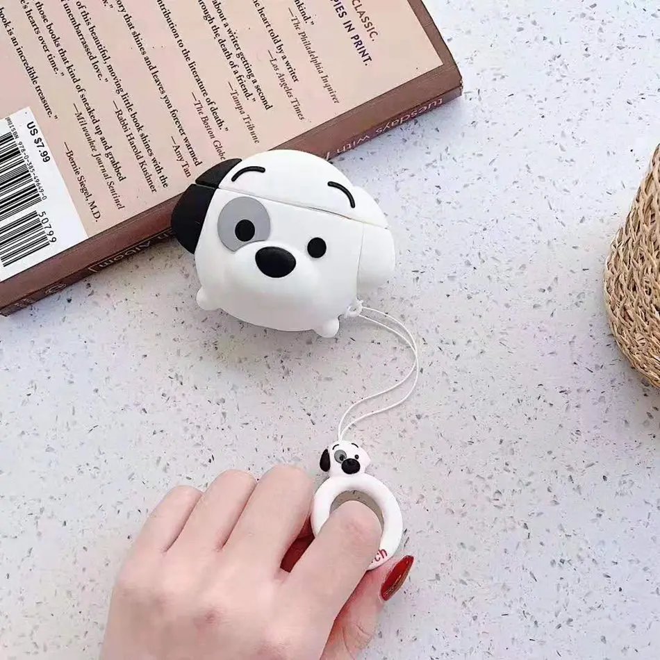 Patch Dog For AirPods Case Cute Cartoon Rabbit Pig Dog Earphone Cover For Airpods 2/i10/i11 Christmas Soft Protect Coque with Keychian - Цвет: Patch Dog
