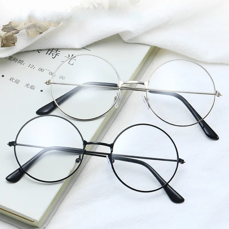 

Round Glasses Frame Men and Women Eyeglasses Frame Metal Flat Mirror Spectacles
