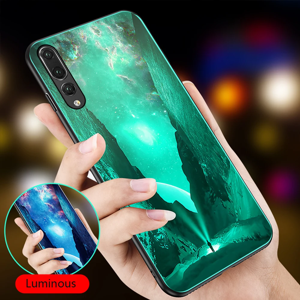 Светящийся чехол для телефона huawei Honor Play 20 Pro 10 9 8 Lite 8X Max для mate 20 P30 P20 Lite Pro для Nova 3 чехол из закаленного стекла